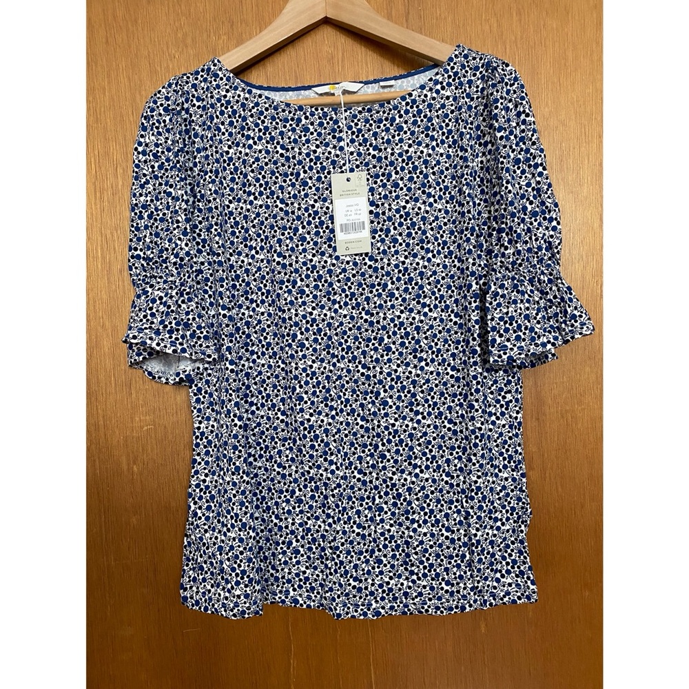 Boden Georgia Blouson Jersey Top. Size 10. Ivory/blue/black.